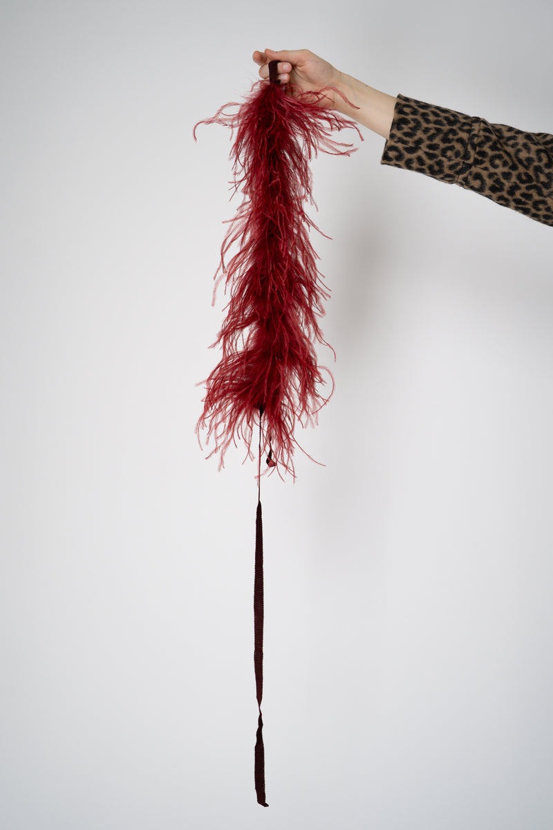 Odeeh Ostrich Feather Tie Collar in Burlesque Red