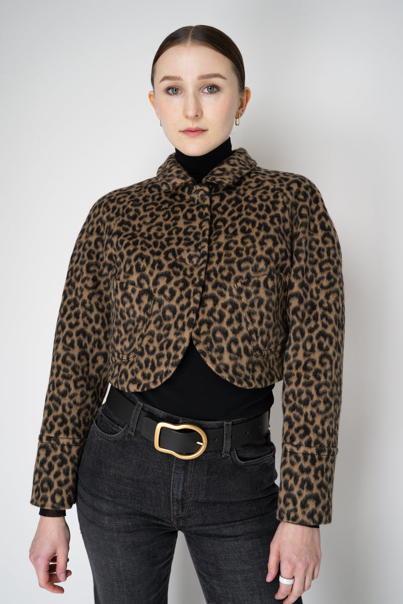 Odeeh Wool Alpaca Cropped Jacket in Caramel and Black Leopard Print
