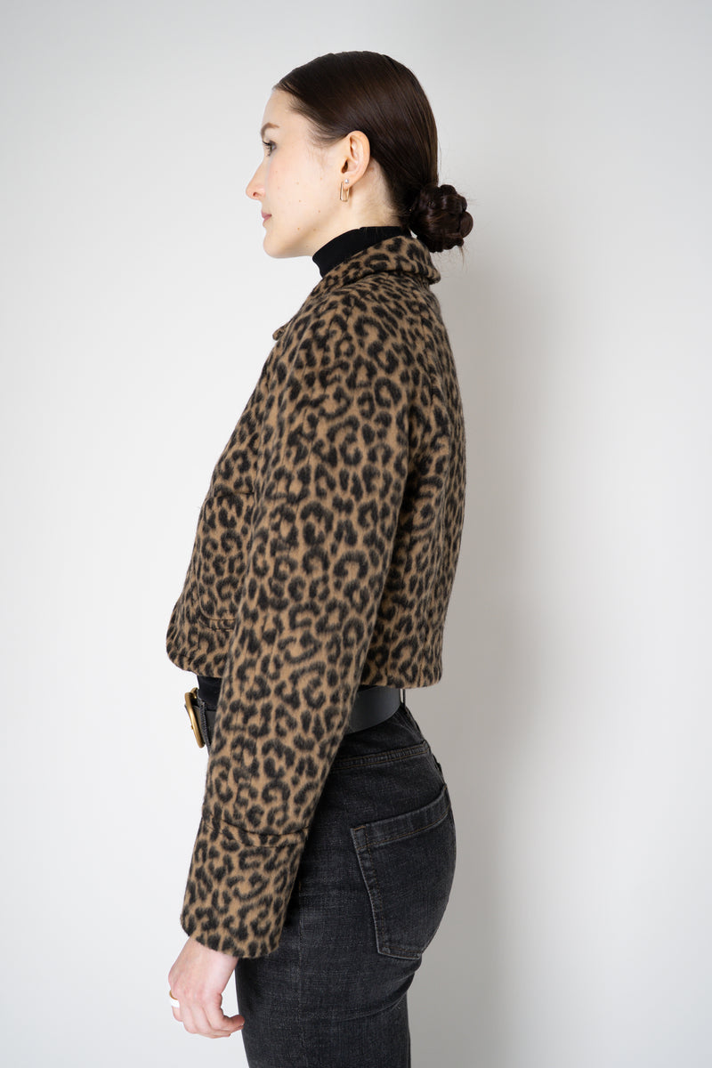 Odeeh Wool Alpaca Cropped Jacket in Caramel and Black Leopard Print