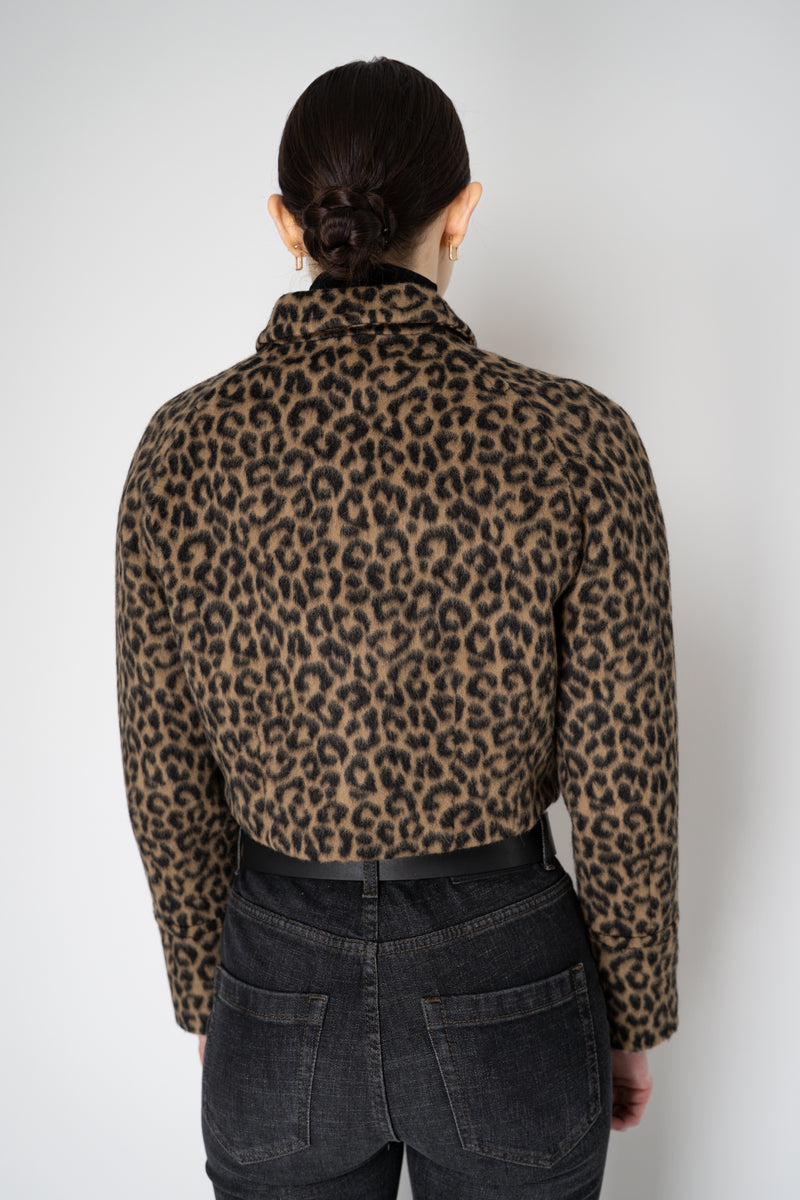 Odeeh Wool Alpaca Cropped Jacket in Caramel and Black Leopard Print