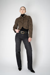 Odeeh Wool Alpaca Cropped Jacket in Caramel and Black Leopard Print
