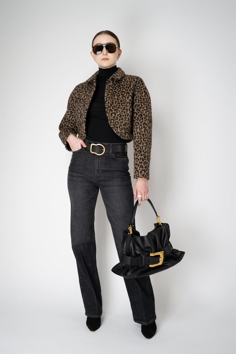 Odeeh Wool Alpaca Cropped Jacket in Caramel and Black Leopard Print