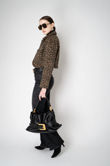 Odeeh Wool Alpaca Cropped Jacket in Caramel and Black Leopard Print