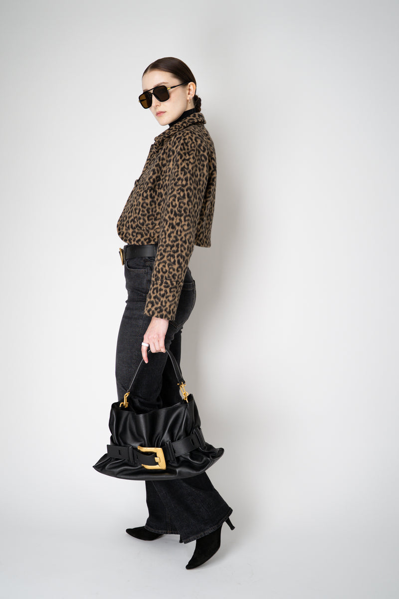 Odeeh Wool Alpaca Cropped Jacket in Caramel and Black Leopard Print