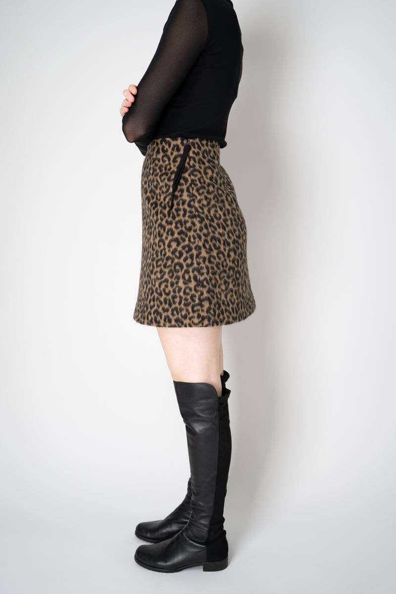 Odeeh Wool Alpaca Mini Skirt in Caramel and Black Leopard Print