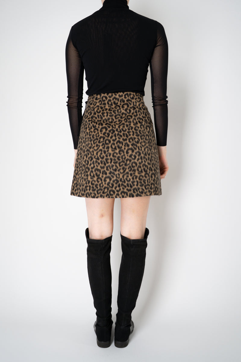 Odeeh Wool Alpaca Mini Skirt in Caramel and Black Leopard Print
