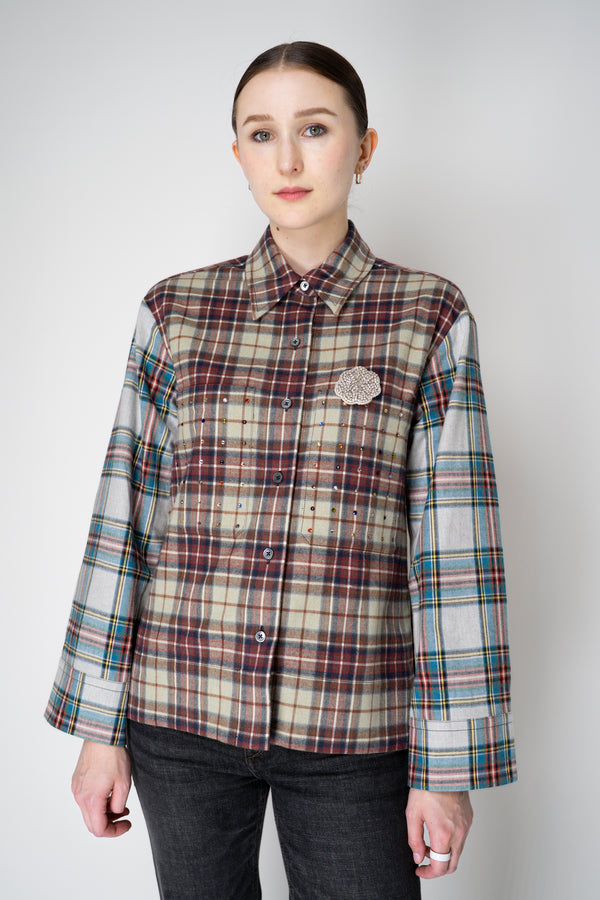Odeeh Rhinestone Embellished Flannel Top in Multicolour Plaid Vancouver. Shop Online or in Store.