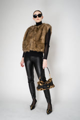 Dolce & Gabbana 100% Agnello Brushed Fur Vest in Golden Brown Melange