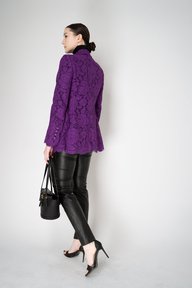 Dolce & Gabbana Double Breasted Cordonetto Floral Lace Jacket in Violet