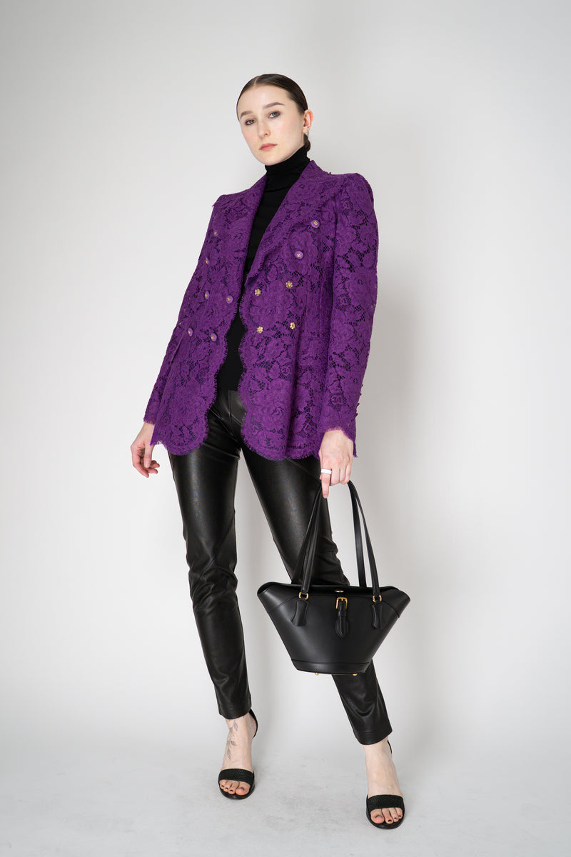Dolce & Gabbana Double Breasted Cordonetto Floral Lace Jacket in Violet