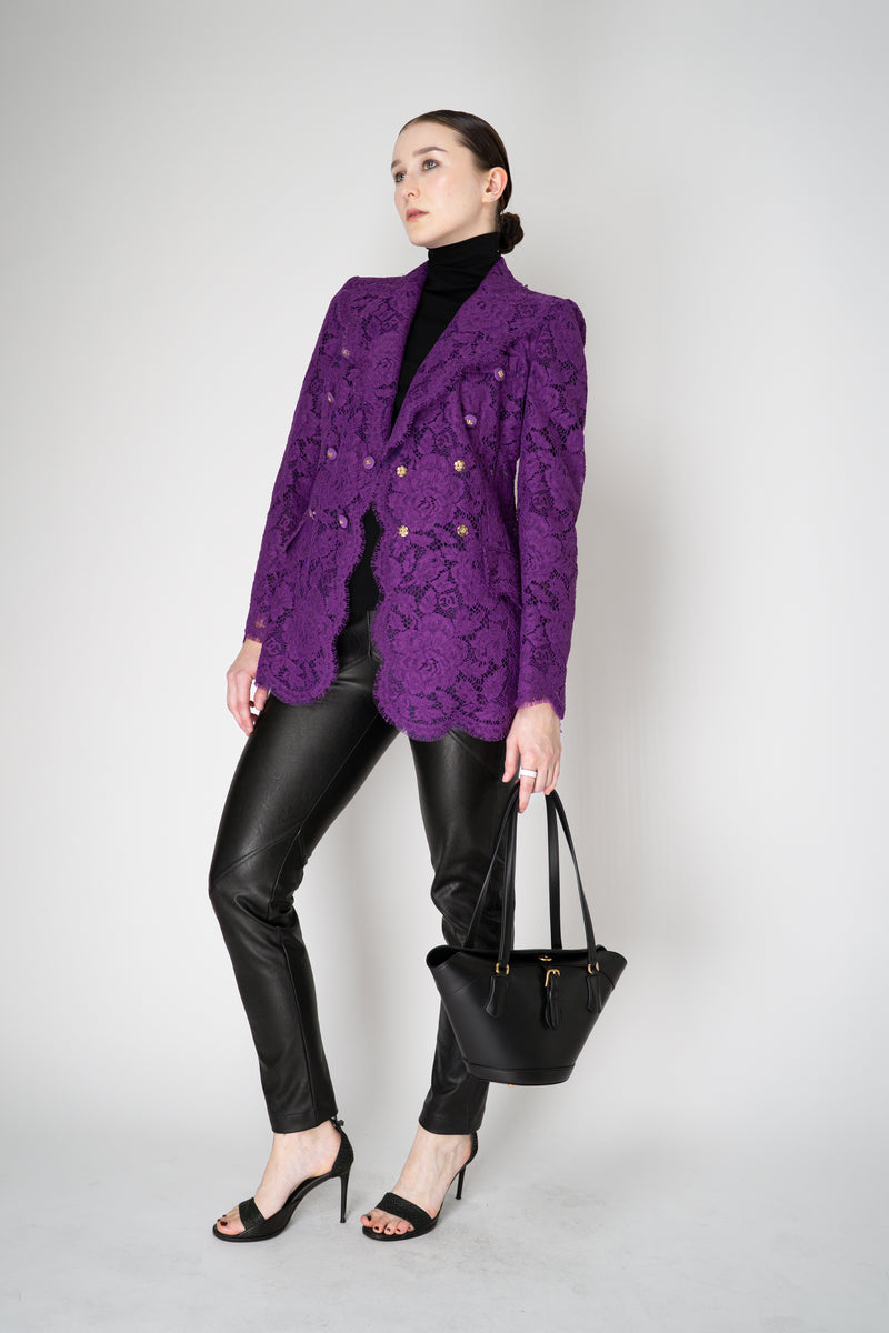 Dolce & Gabbana Double Breasted Cordonetto Floral Lace Jacket in Violet