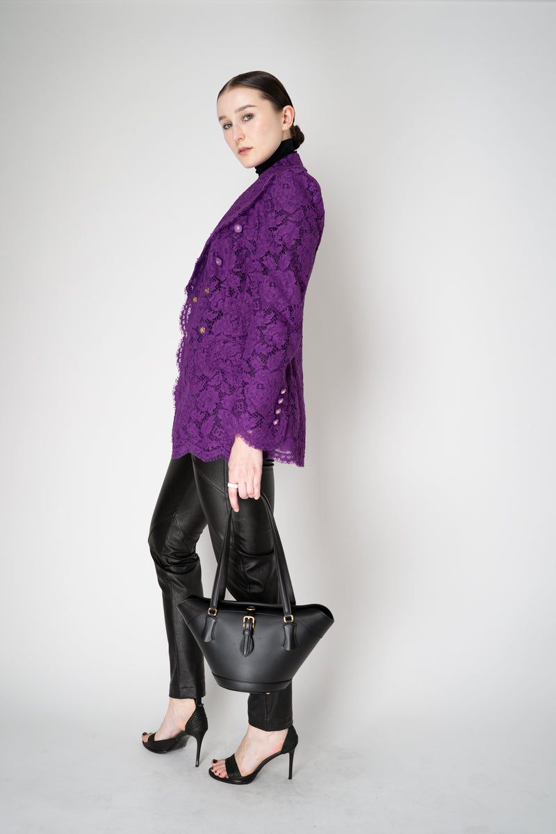 Dolce & Gabbana Double Breasted Cordonetto Floral Lace Jacket in Violet