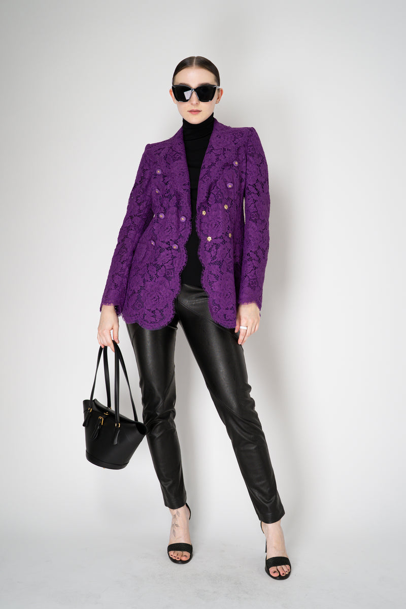 Dolce & Gabbana Double Breasted Cordonetto Floral Lace Jacket in Violet
