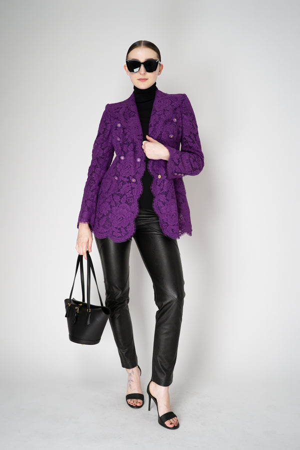 Dolce & Gabbana Double Breasted Cordonetto Floral Lace Jacket in Violet