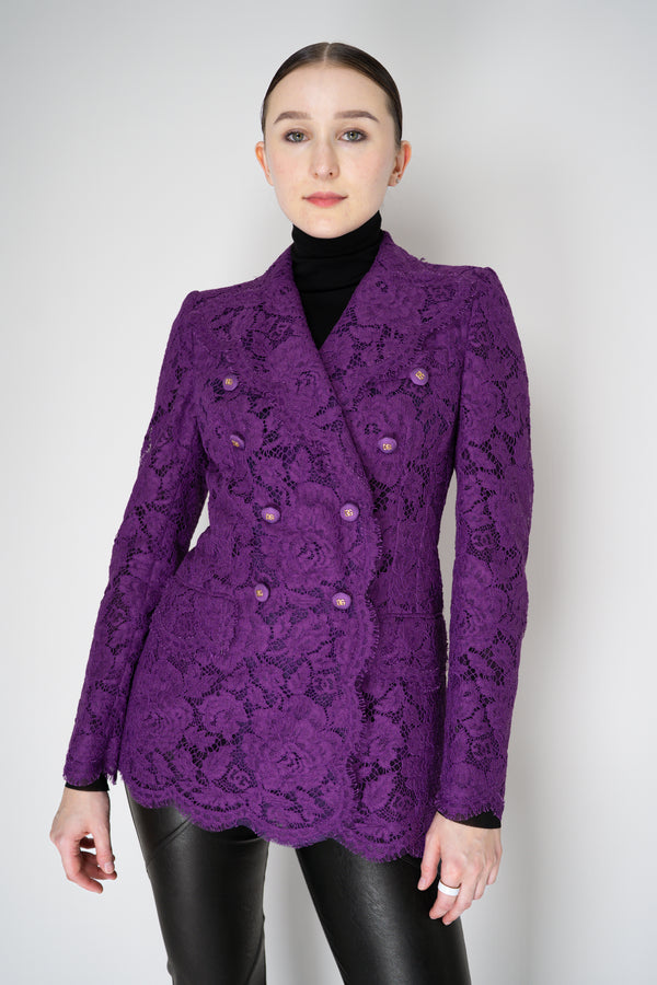 Dolce & Gabbana Double Breasted Cordonetto Floral Lace Jacket in Violet
