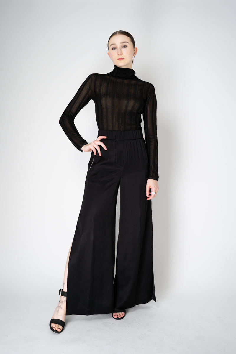 Fabiana Filippi Liquid Drape Ribbed Knit Turtleneck Pullover in Black