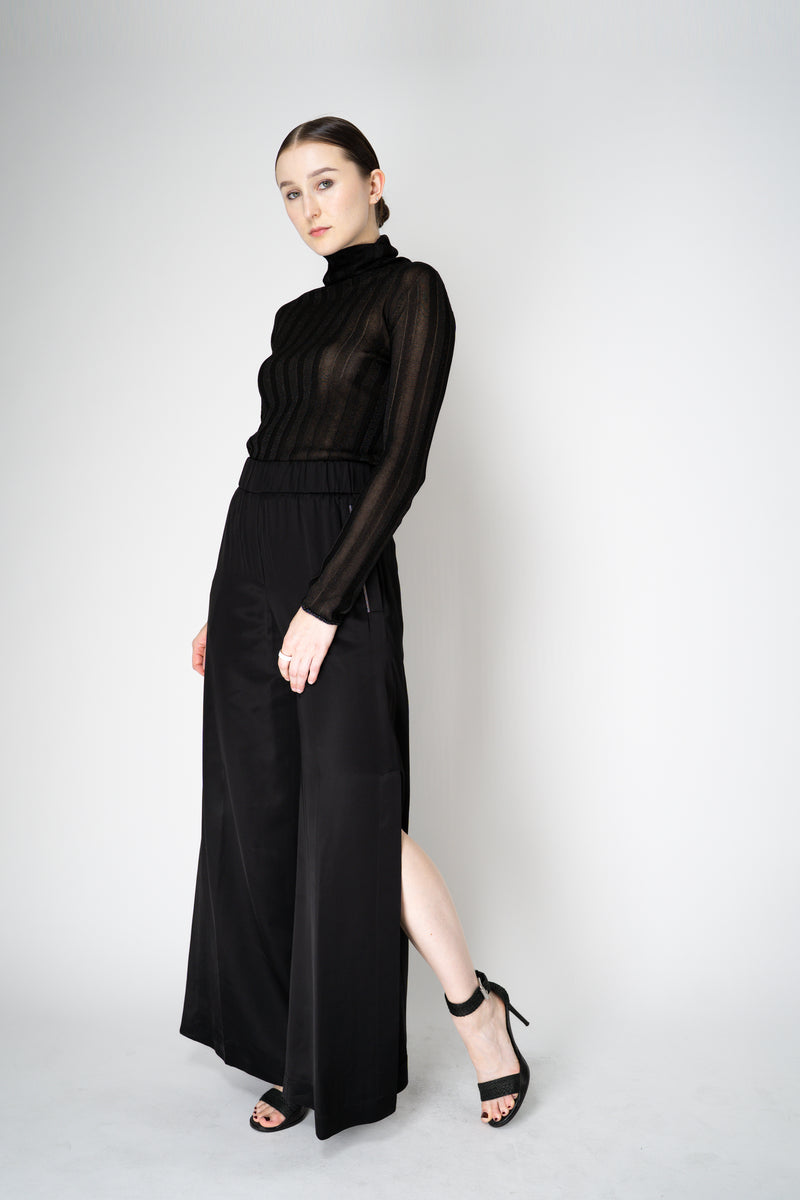 Fabiana Filippi Liquid Drape Ribbed Knit Turtleneck Pullover in Black