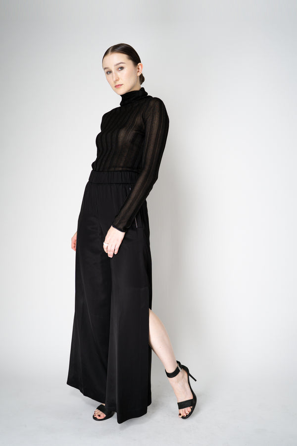 Peserico Liquid Drape Wide Leg Viscose Trousers with Long Slits in Black