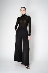 Peserico Liquid Drape Wide Leg Viscose Trousers with Long Slits in Black