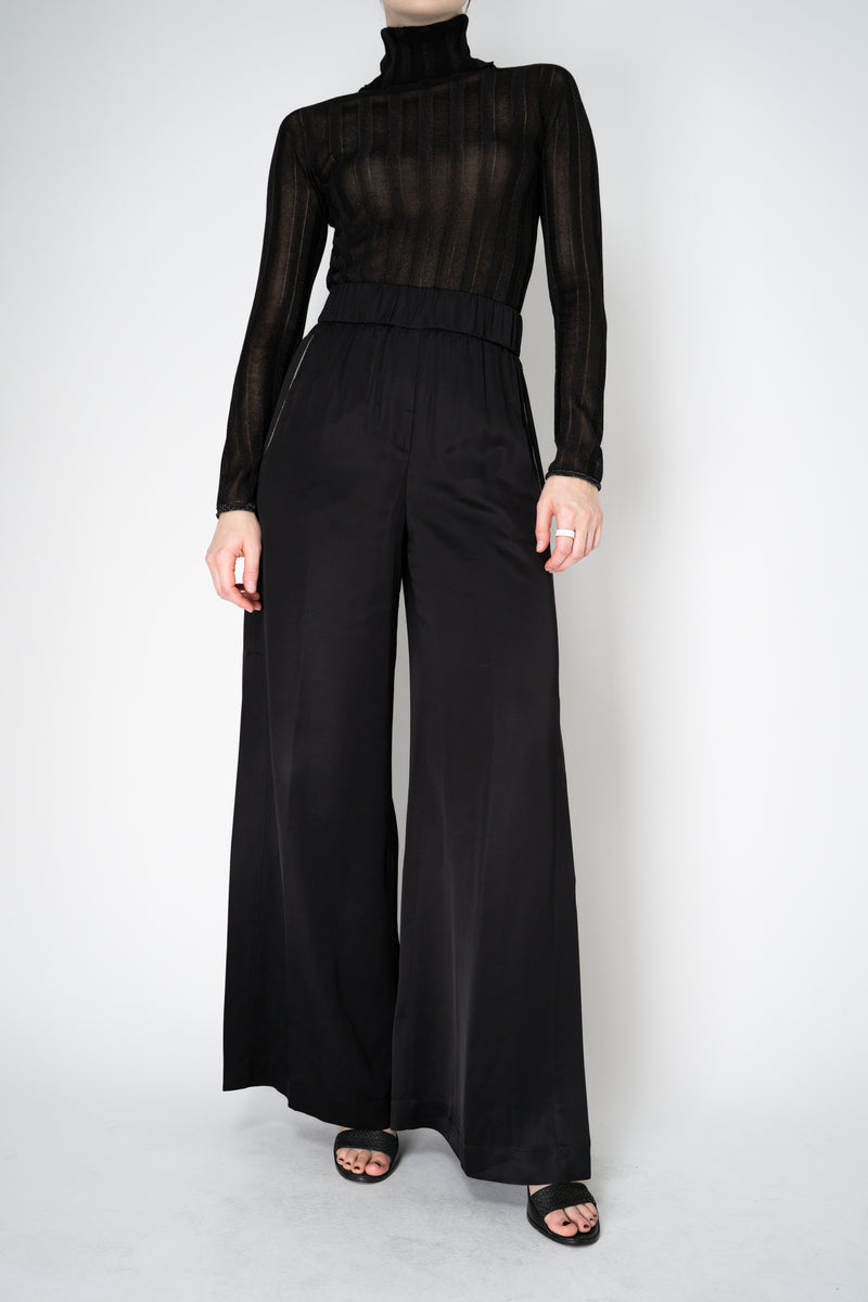 Peserico Liquid Drape Wide Leg Viscose Trousers with Long Slits in Black