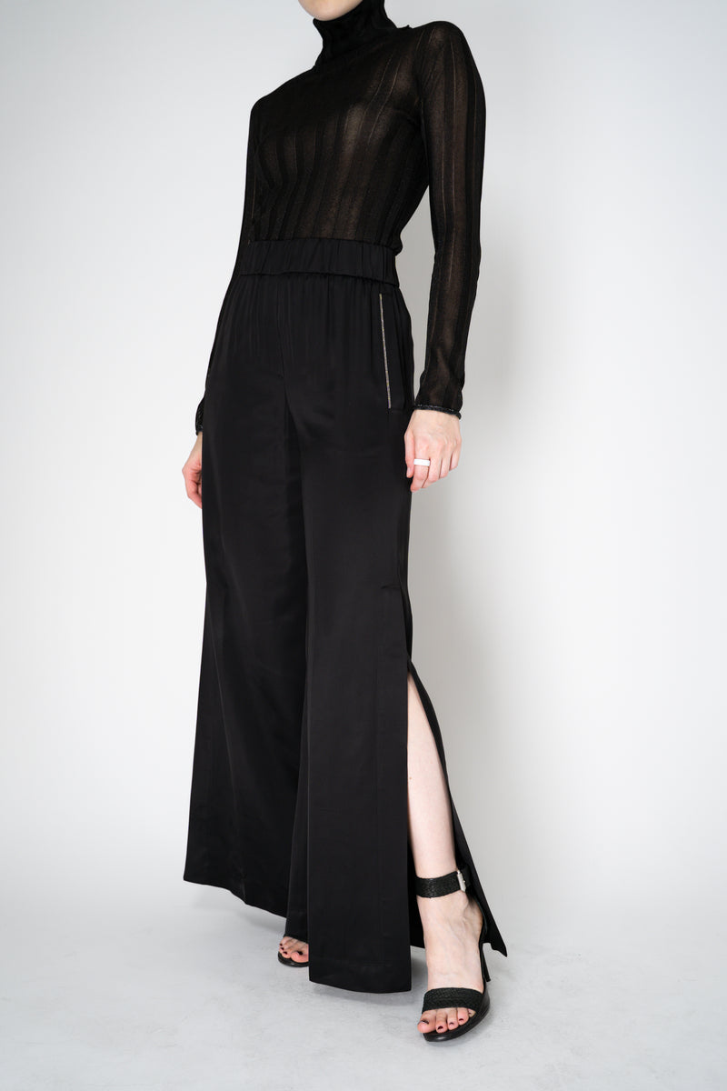 Peserico Liquid Drape Wide Leg Viscose Trousers with Long Slits in Black