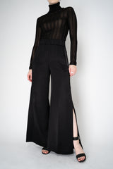 Peserico Liquid Drape Wide Leg Viscose Trousers with Long Slits in Black