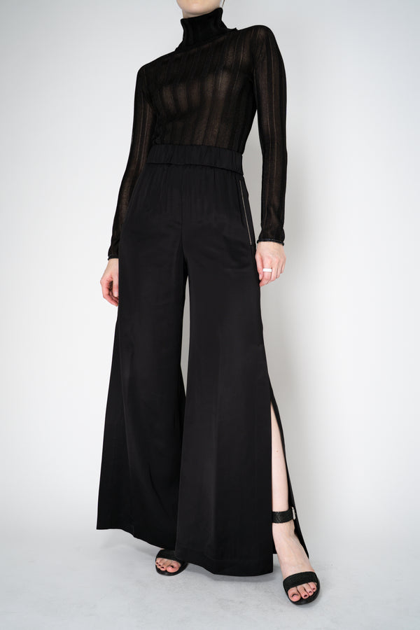 Peserico Liquid Drape Wide Leg Viscose Trousers with Long Slits in Black