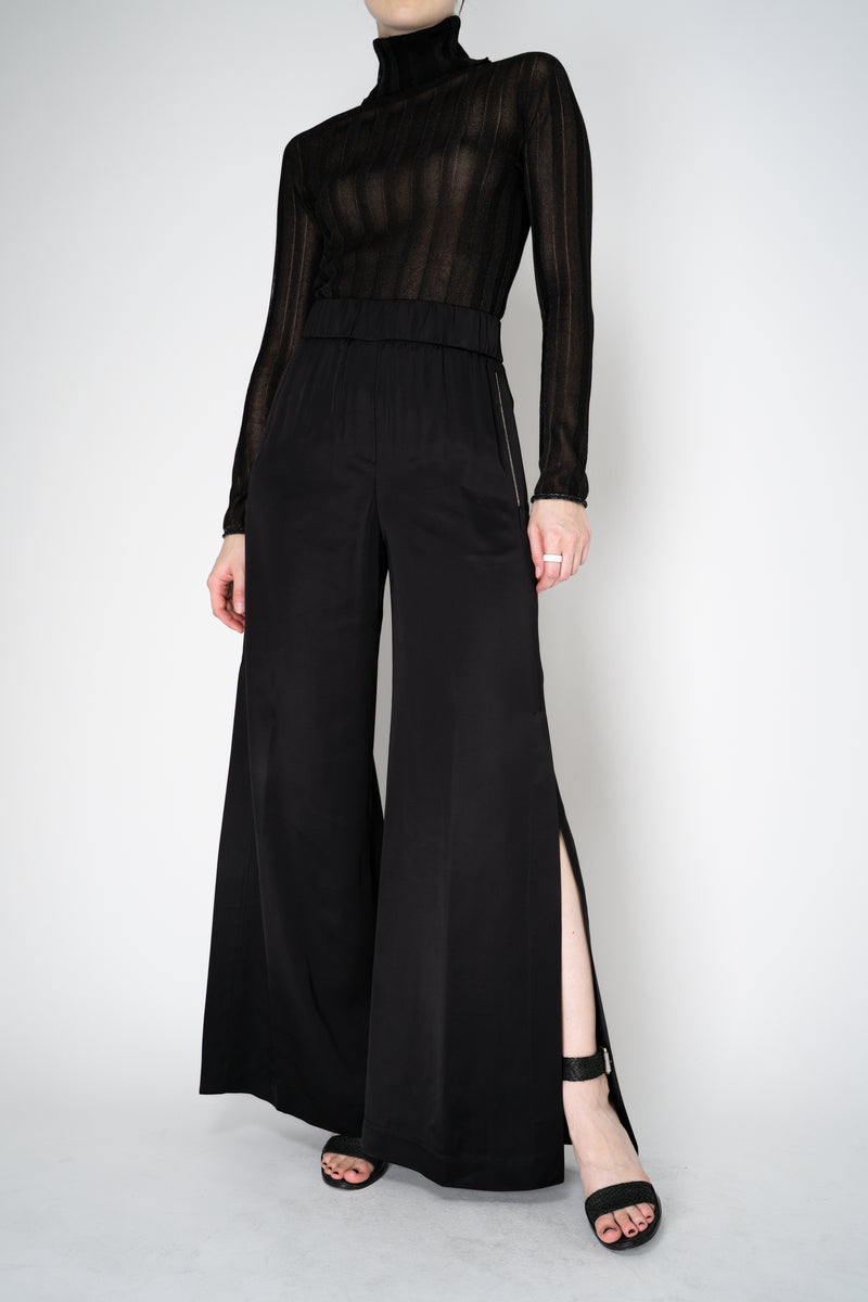Peserico Liquid Drape Wide Leg Viscose Trousers with Long Slits in Black