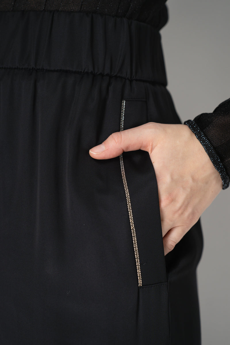 Peserico Liquid Drape Wide Leg Viscose Trousers with Long Slits in Black