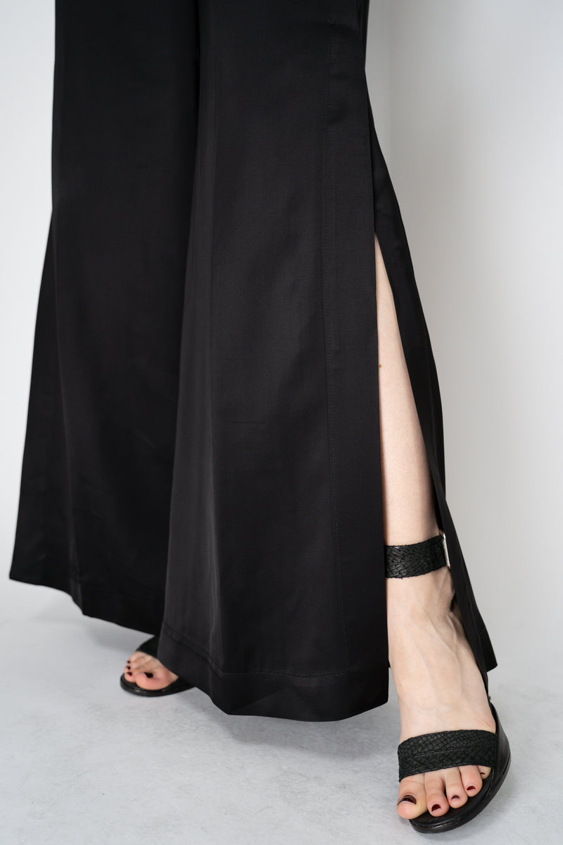 Peserico Liquid Drape Wide Leg Viscose Trousers with Long Slits in Black
