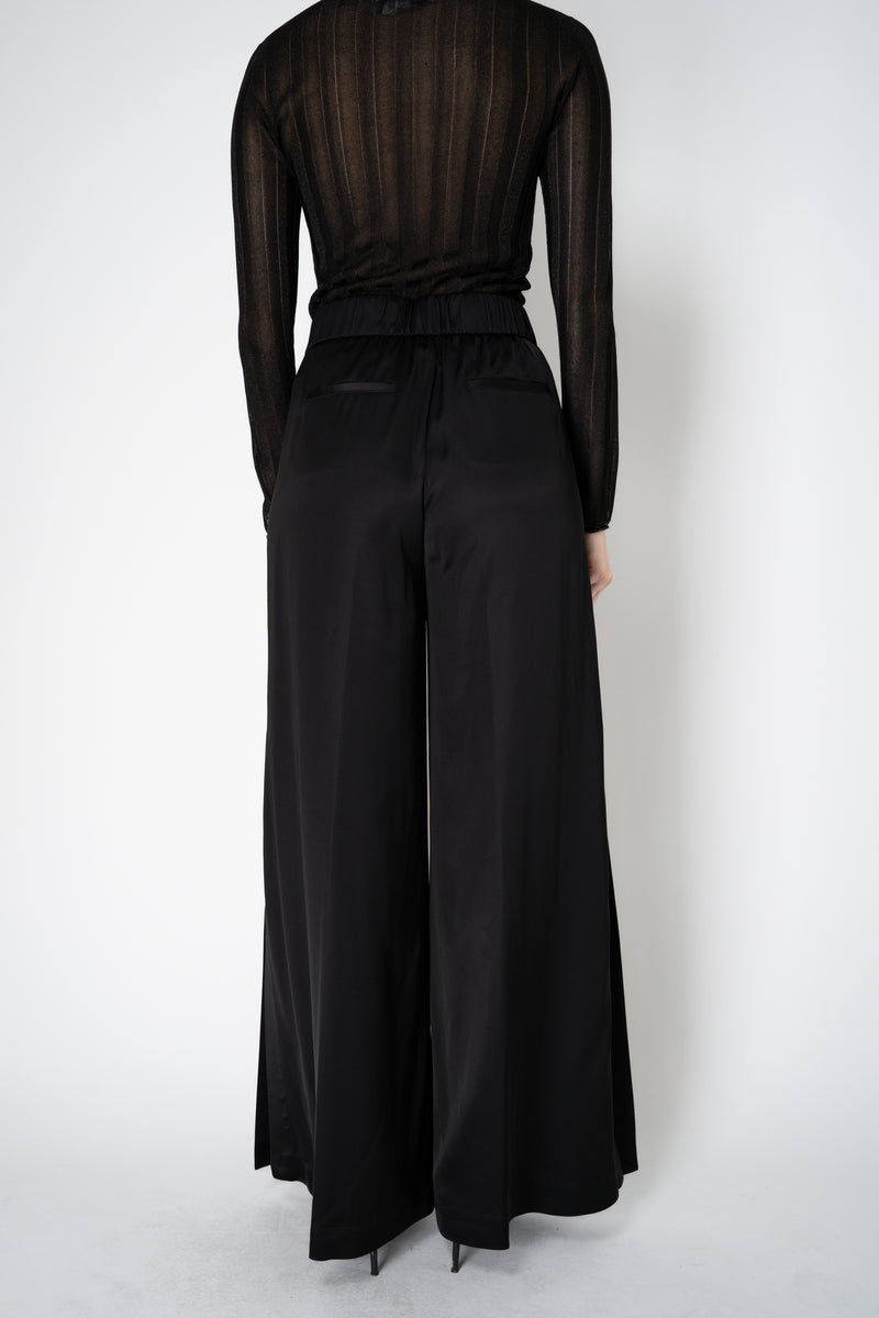 Peserico Liquid Drape Wide Leg Viscose Trousers with Long Slits in Black