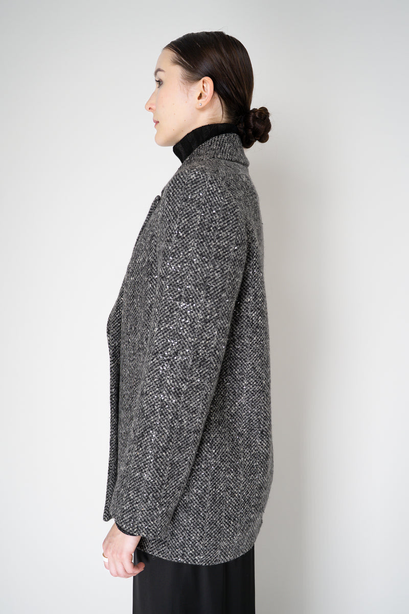 Peserico Virgin Wool Sequin Embellished Tweed Blazer in Grey Melange