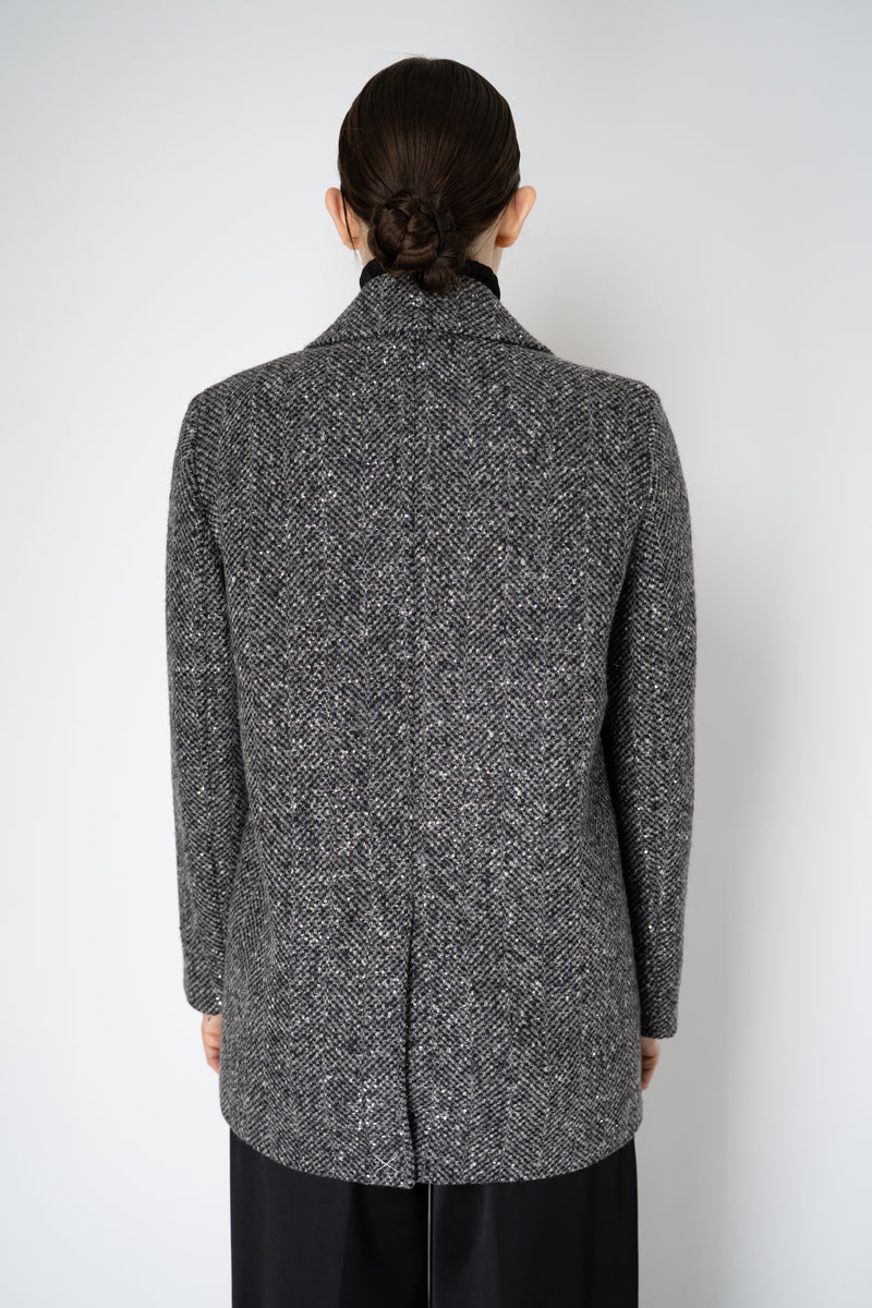 Peserico Virgin Wool Sequin Embellished Tweed Blazer in Grey Melange