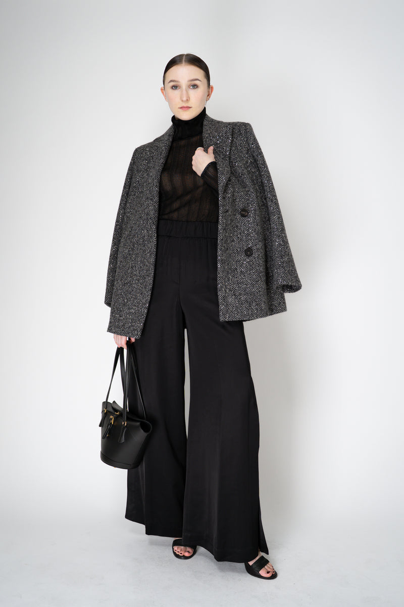 Peserico Virgin Wool Sequin Embellished Tweed Blazer in Grey Melange