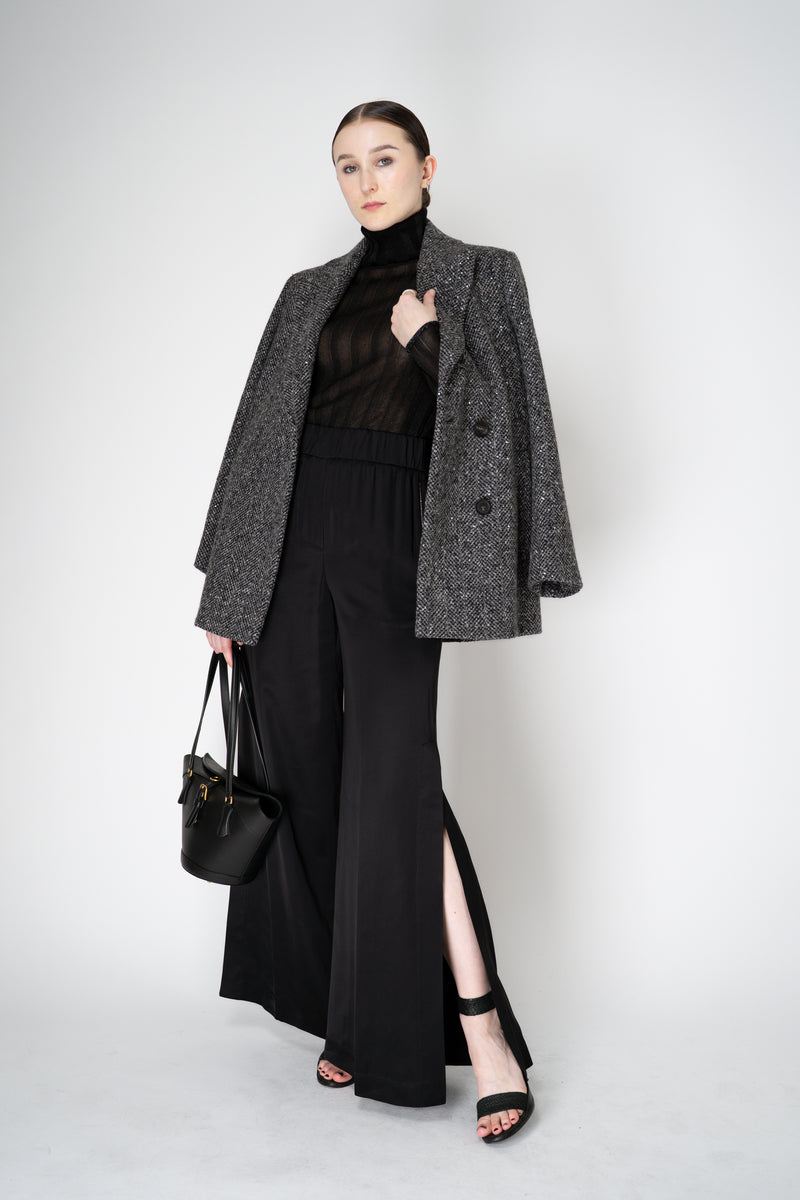 Peserico Liquid Drape Wide Leg Viscose Trousers with Long Slits in Black