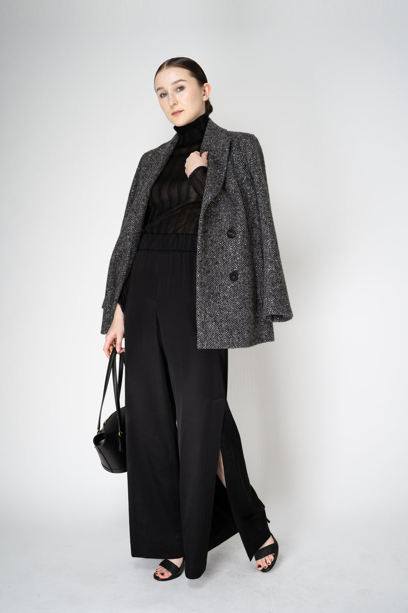 Peserico Virgin Wool Sequin Embellished Tweed Blazer in Grey Melange