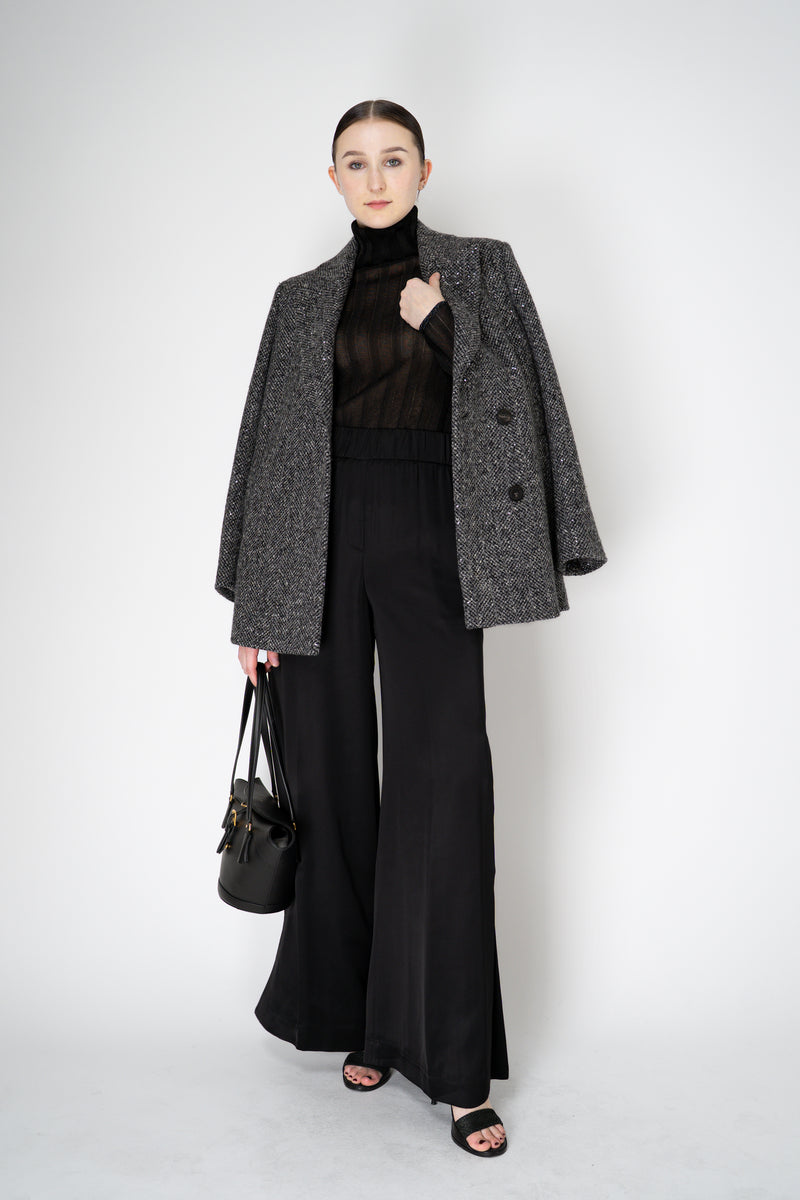 Fabiana Filippi Liquid Drape Ribbed Knit Turtleneck Pullover in Black