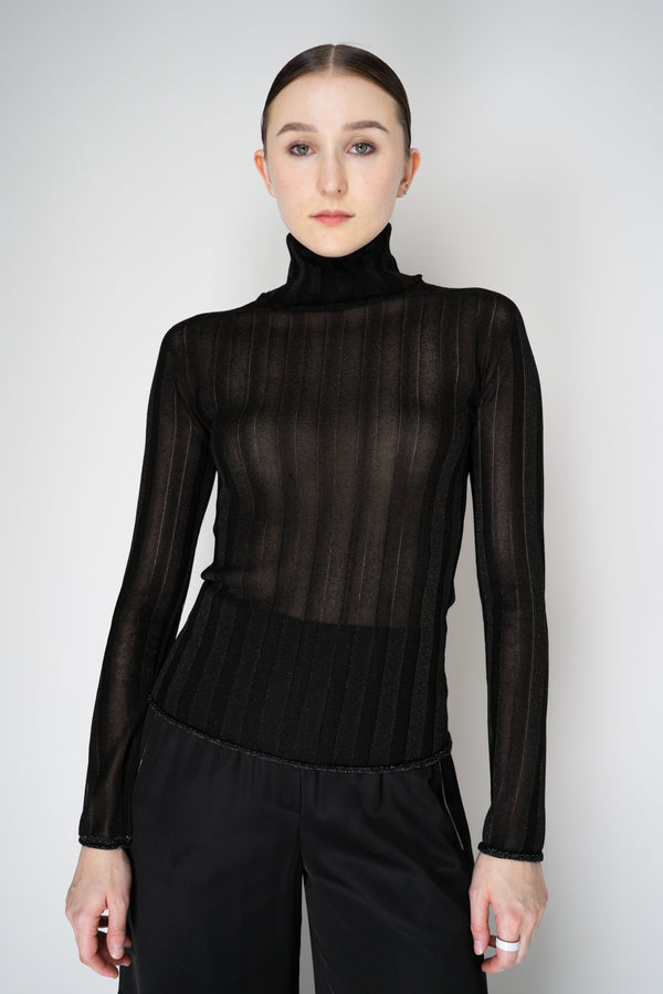 Fabiana Filippi Liquid Drape Ribbed Knit Turtleneck Pullover in Black