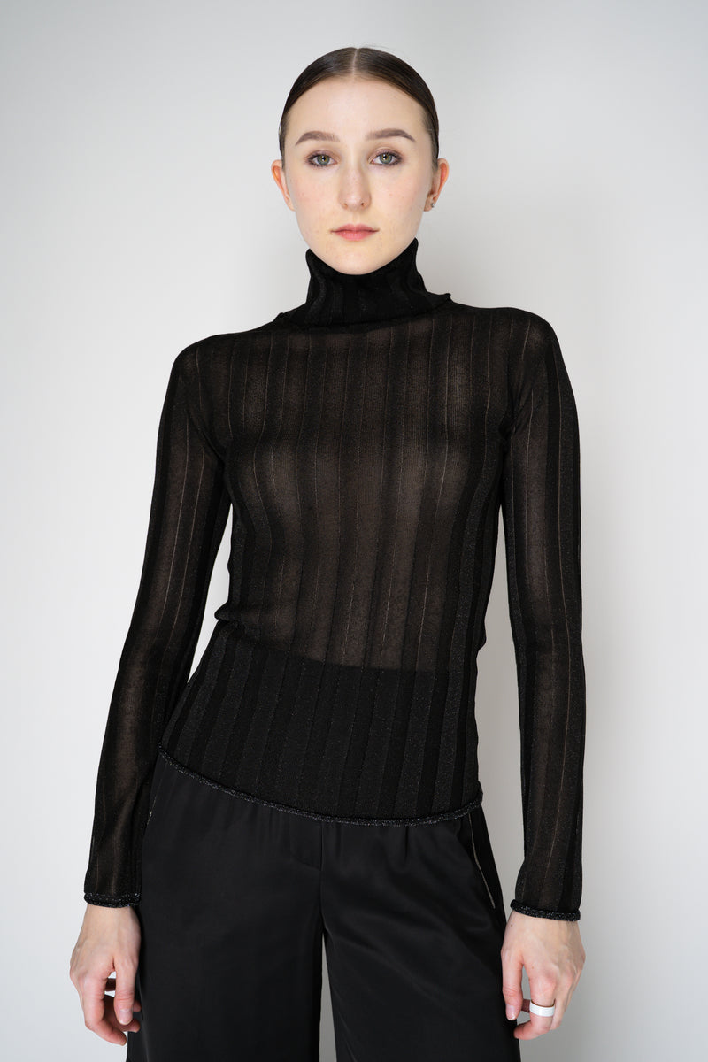 Fabiana Filippi Liquid Drape Ribbed Knit Turtleneck Pullover in Black