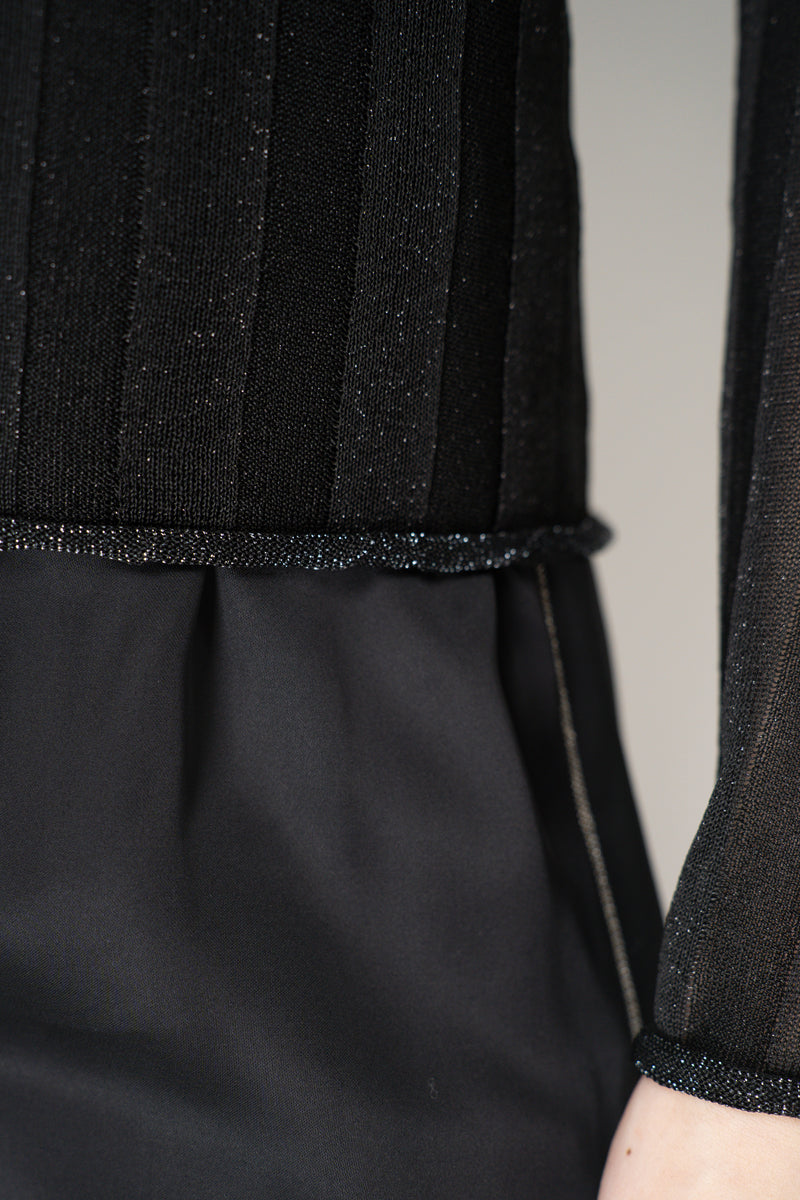 Fabiana Filippi Liquid Drape Ribbed Knit Turtleneck Pullover in Black