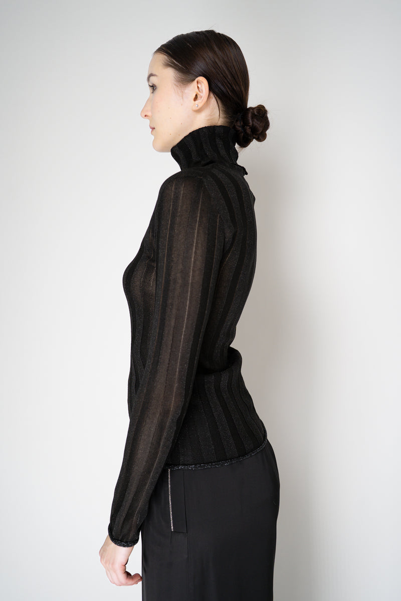 Fabiana Filippi Liquid Drape Ribbed Knit Turtleneck Pullover in Black