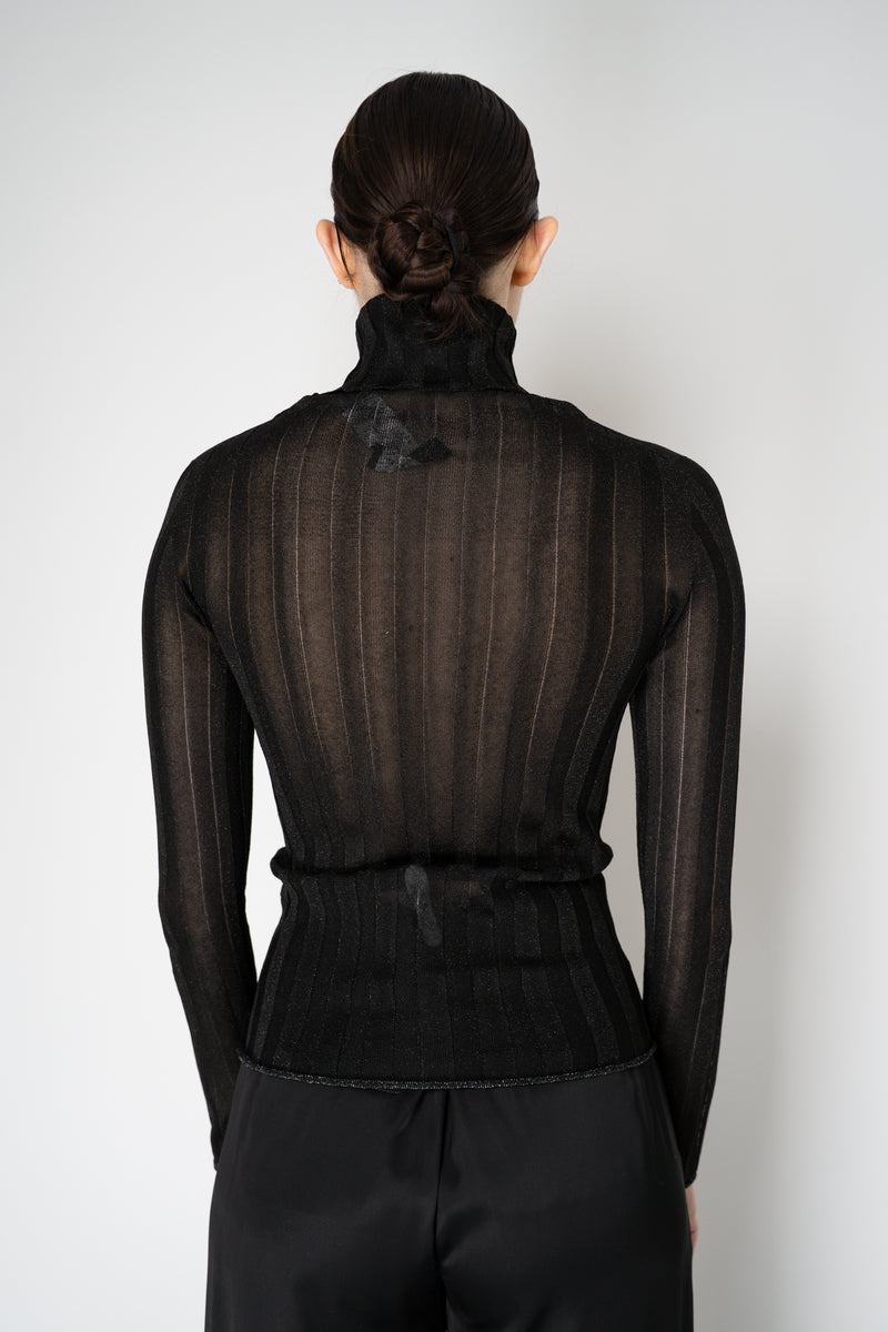 Fabiana Filippi Liquid Drape Ribbed Knit Turtleneck Pullover in Black