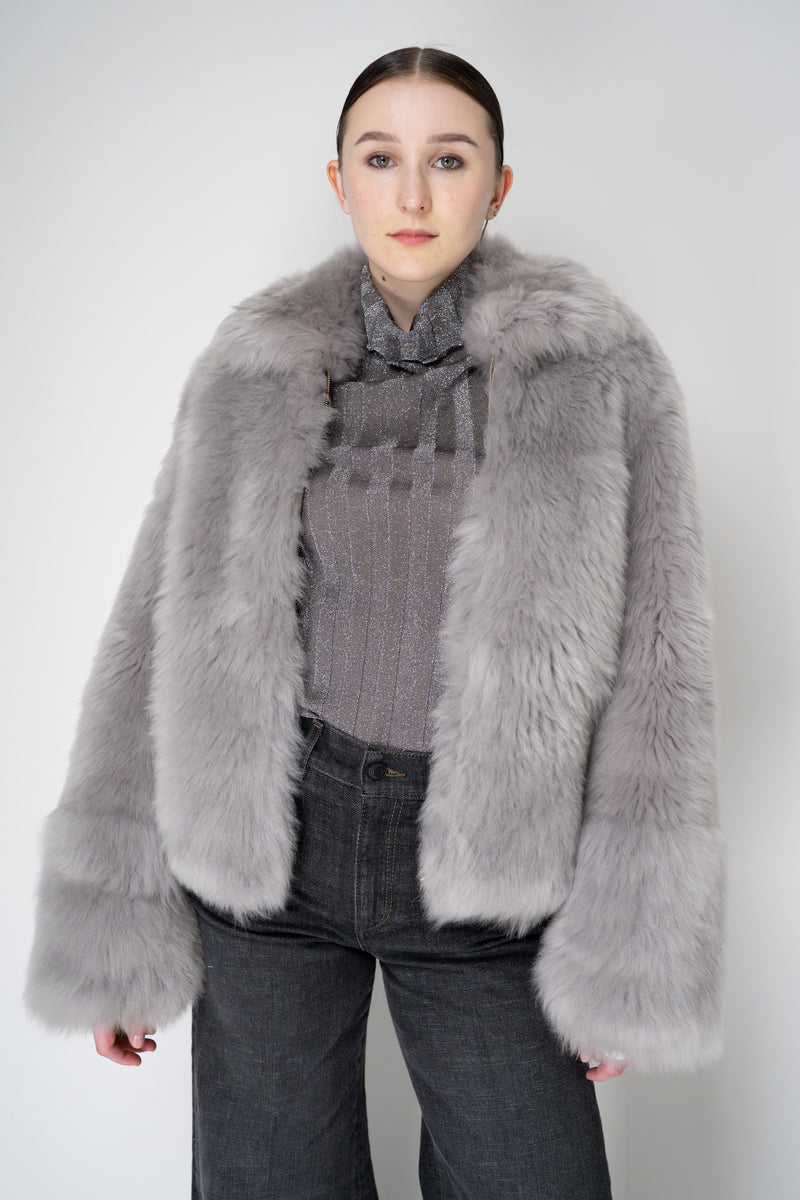 Fabiana Filippi Brushed Shearling Collared Coat in Light Grey