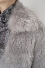 Fabiana Filippi Brushed Shearling Collared Coat in Light Grey