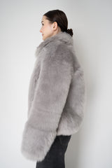 Fabiana Filippi Brushed Shearling Collared Coat in Light Grey