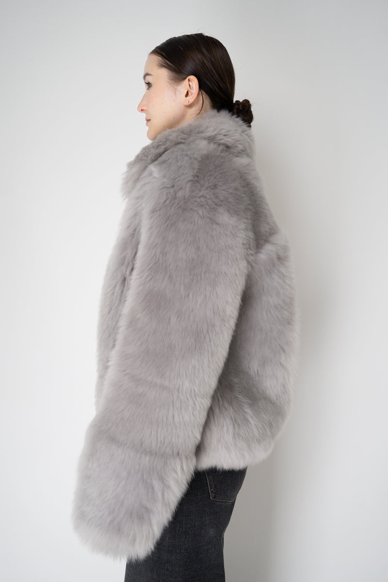 Fabiana Filippi Brushed Shearling Collared Coat in Light Grey