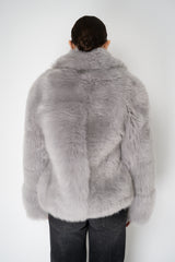 Fabiana Filippi Brushed Shearling Collared Coat in Light Grey