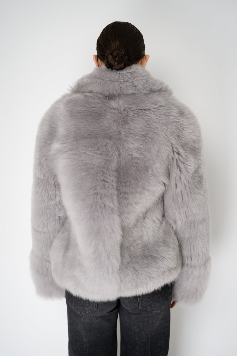 Fabiana Filippi Brushed Shearling Collared Coat in Light Grey