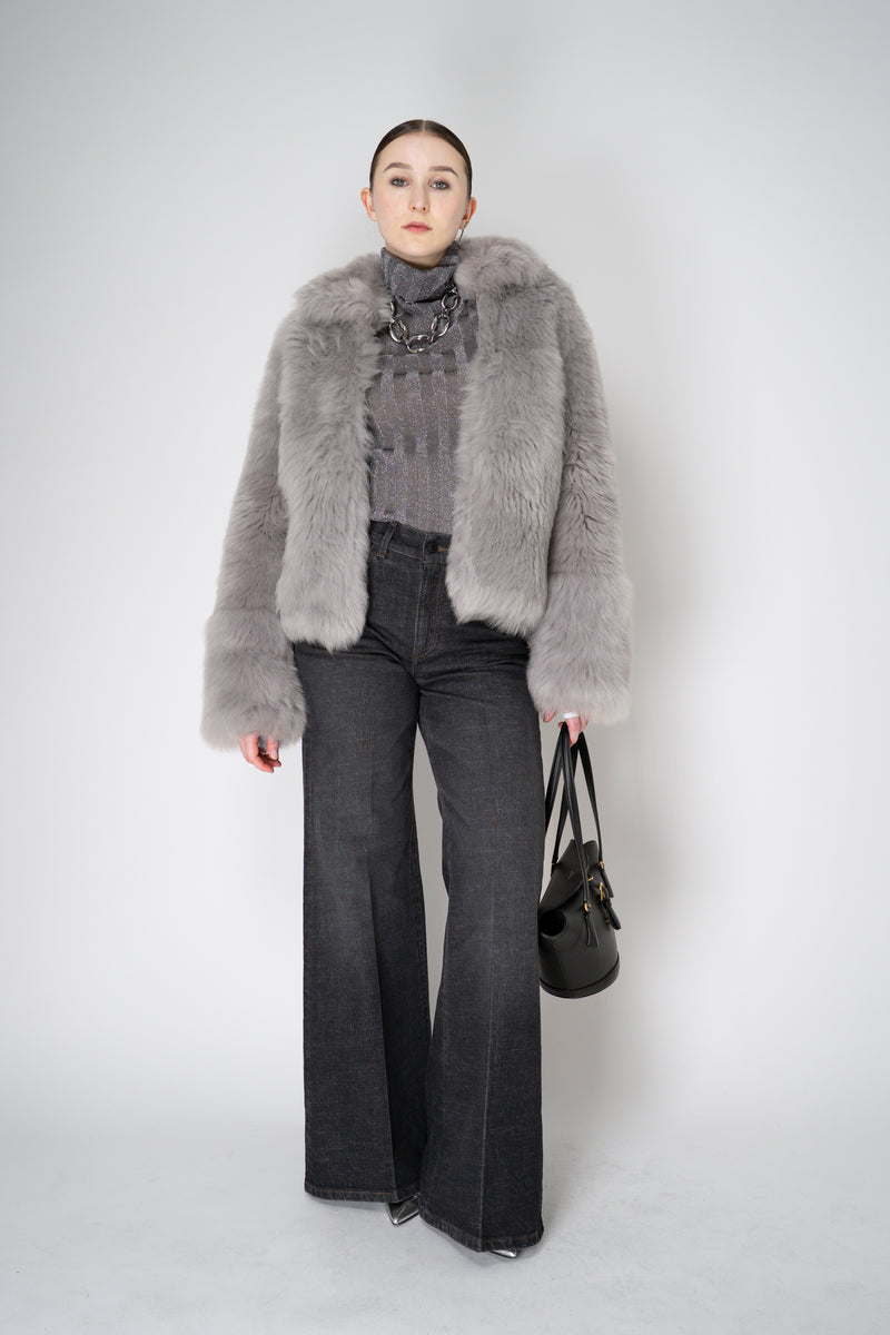 Fabiana Filippi Brushed Shearling Collared Coat in Light Grey