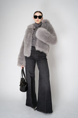 Fabiana Filippi Brushed Shearling Collared Coat in Light Grey
